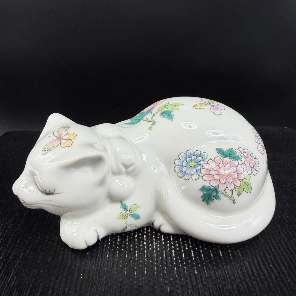 Takahashi San Francisco Cho Cho Sleeping Cat Figurine Floral Butterfly Japan 5in